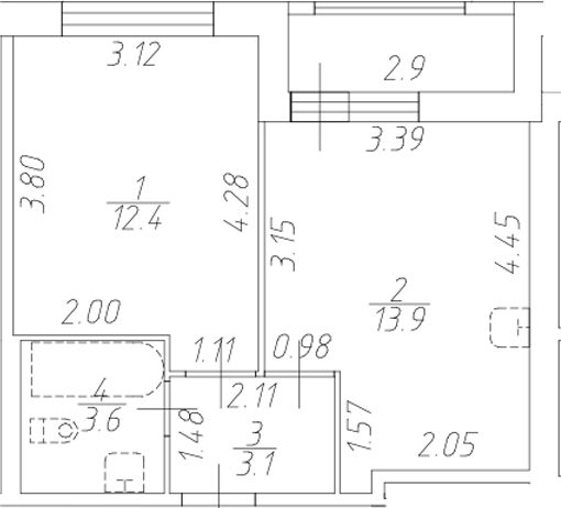 Планировка — Форест Аквилон, 2-комн., 33 м²