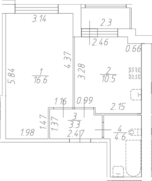 Планировка — Форест Аквилон, 1-комн., 35 м²