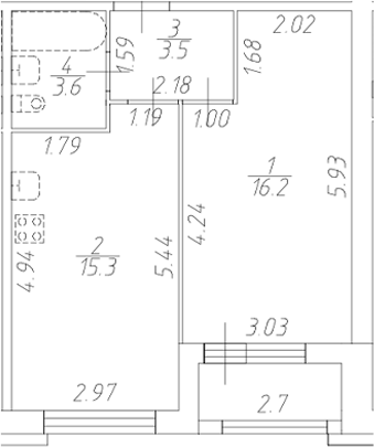 Планировка — Форест Аквилон, 2-комн., 39 м²