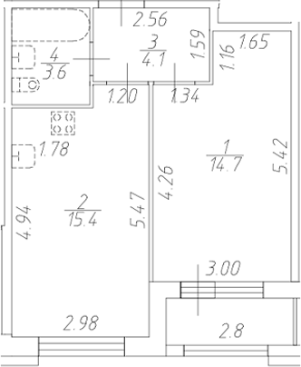 Планировка — Форест Аквилон, 2-комн., 38 м²