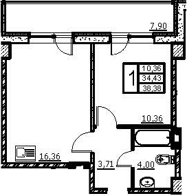 Планировка — Wings, 2-комн., 37 м²