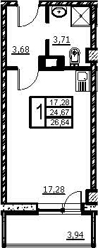 Планировка — Wings, Студия, 25 м²