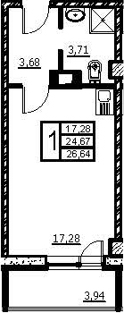 Планировка — Wings, Студия, 25 м²
