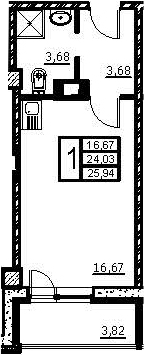 Планировка — Wings, Студия, 24 м²