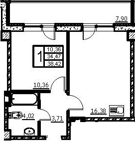 Планировка — Wings, 2-комн., 37 м²