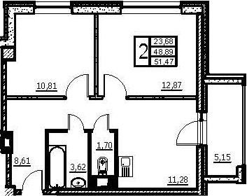 Планировка — Wings, 2-комн., 49 м²