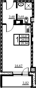 Планировка — Wings, Студия, 25 м²