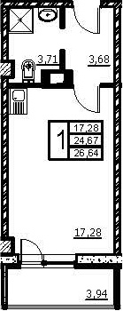 Планировка — Wings, Студия, 25 м²