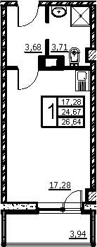 Планировка — Wings, Студия, 25 м²