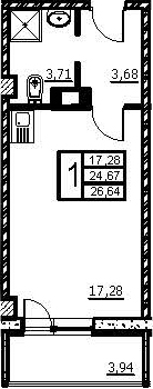 Планировка — Wings, Студия, 26 м²