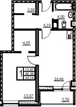 Планировка — Wings, 2-комн., 46 м²