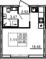 Планировка — Новые горизонты, Студия, 25 м²