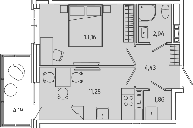Планировка — Янила Кантри, 1-комн., 34 м²