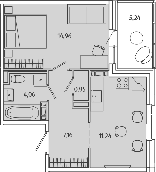 Планировка — Янила Кантри, 1-комн., 38 м²