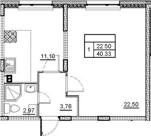 Планировка — ВЕРЕВО-СИТИ, 1-комн., 40 м²