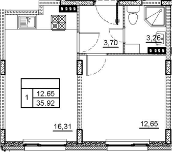 Планировка — ВЕРЕВО-СИТИ, 2-комн., 36 м²