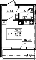 Планировка — Новые горизонты, Студия, 24 м²