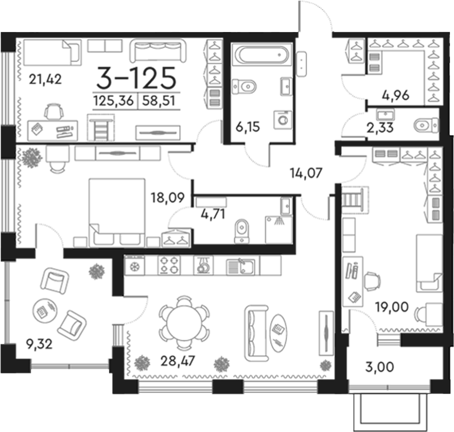 Планировка — Familia, 4-комн., 120 м²