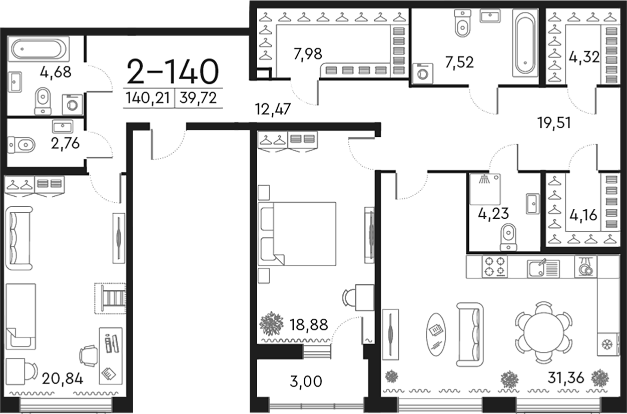 Планировка — Familia, 3-комн., 139 м²