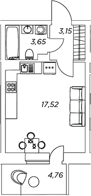 Планировка — Аквилон Stories, Студия, 24 м²