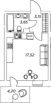 Планировка — Аквилон Stories, Студия, 24 м²