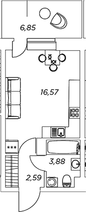 Планировка — Аквилон Stories, Студия, 22 м²