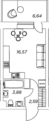 Планировка — Аквилон Stories, Студия, 22 м²