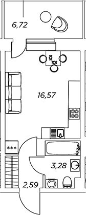 Планировка — Аквилон Stories, Студия, 22 м²