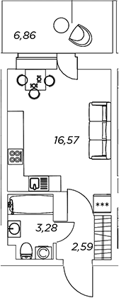 Планировка — Аквилон Stories, Студия, 22 м²