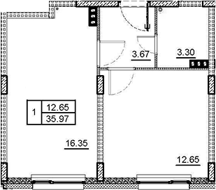 Планировка — ВЕРЕВО-СИТИ, 2-комн., 36 м²