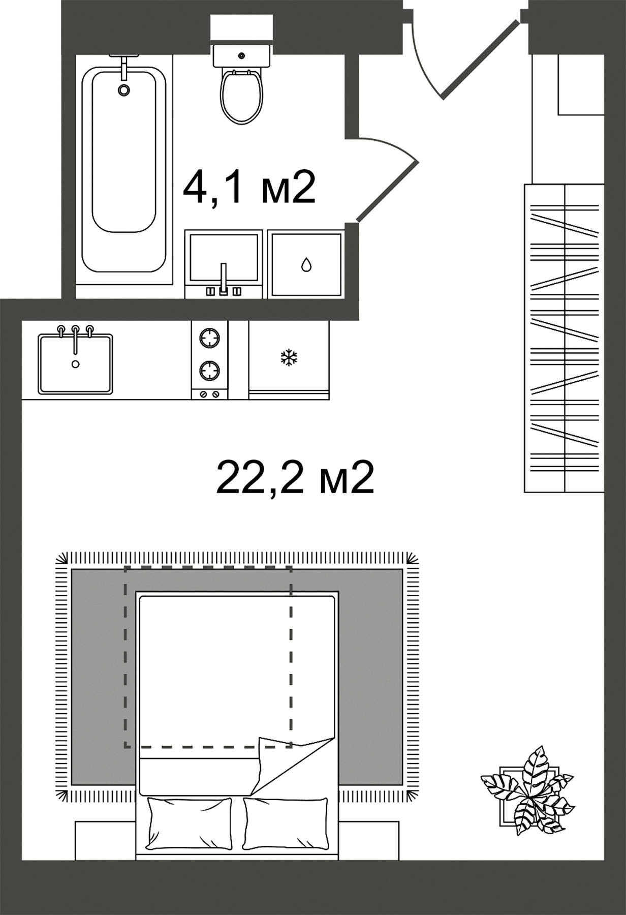 Планировка — Клубный дом Тепло, Студия, 26 м²