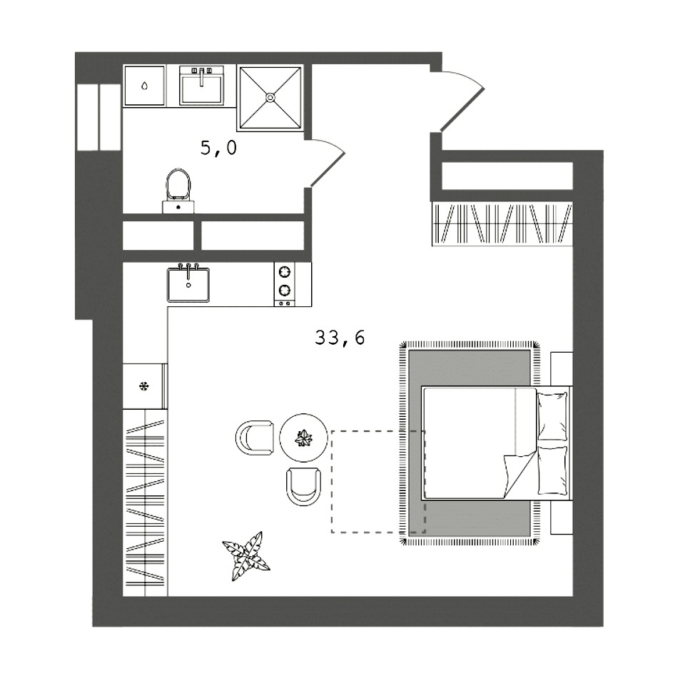 Планировка — Клубный дом Тепло, Студия, 39 м²