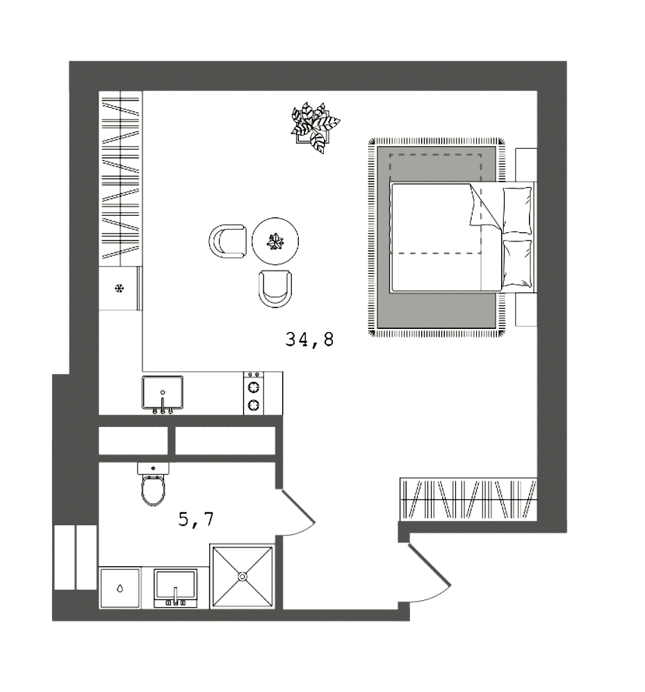 Планировка — Клубный дом Тепло, Студия, 40 м²