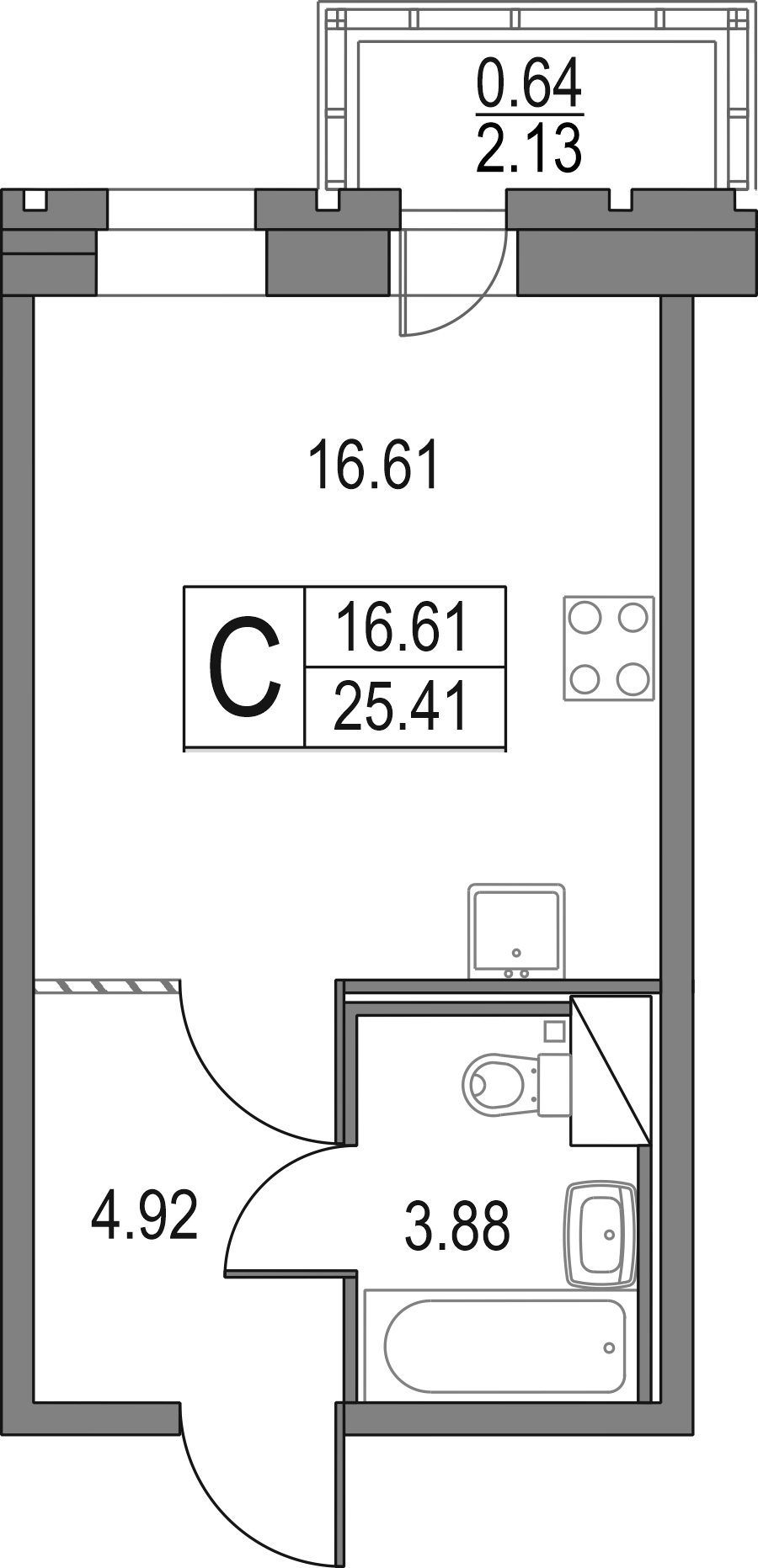 Планировка — Приморский квартал, Студия, 25 м²