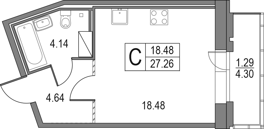 Планировка — Приморский квартал, Студия, 27 м²