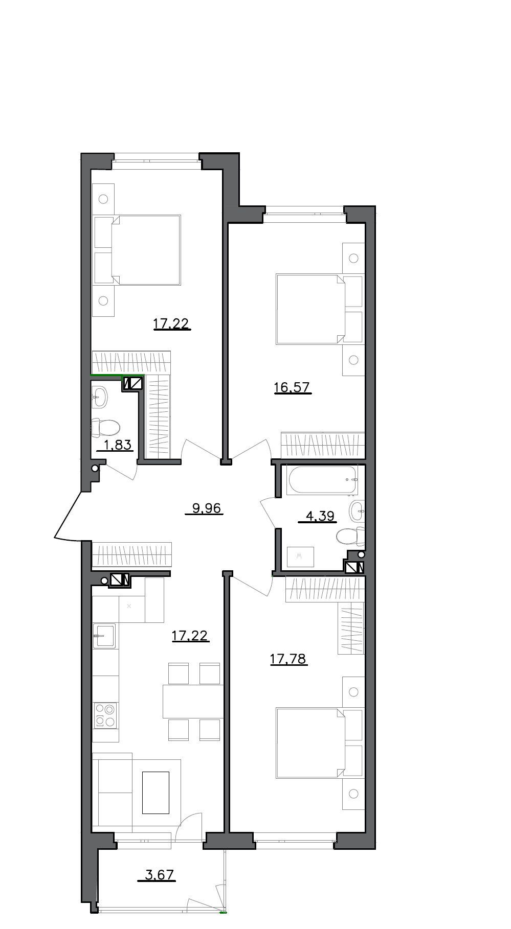 Планировка — Счастье 2.0, 4-комн., 86 м²