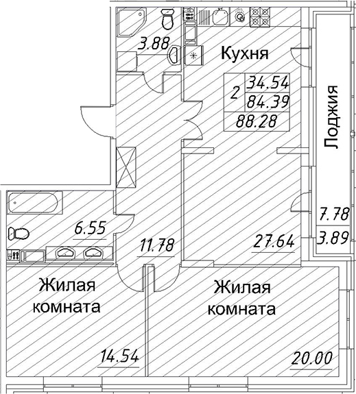 Планировка — Modum, 3-комн., 84 м²