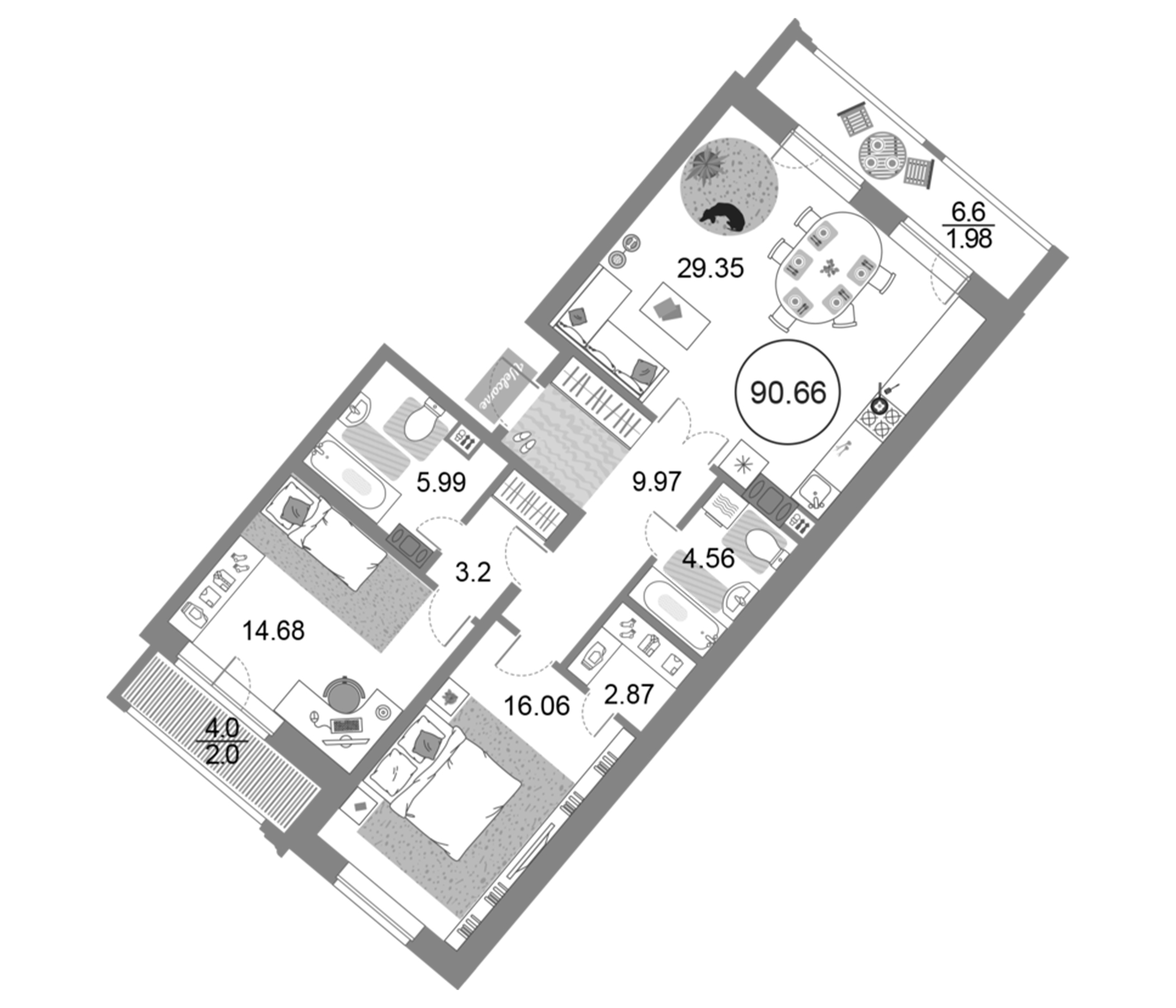 Планировка — Modum, 3-комн., 87 м²