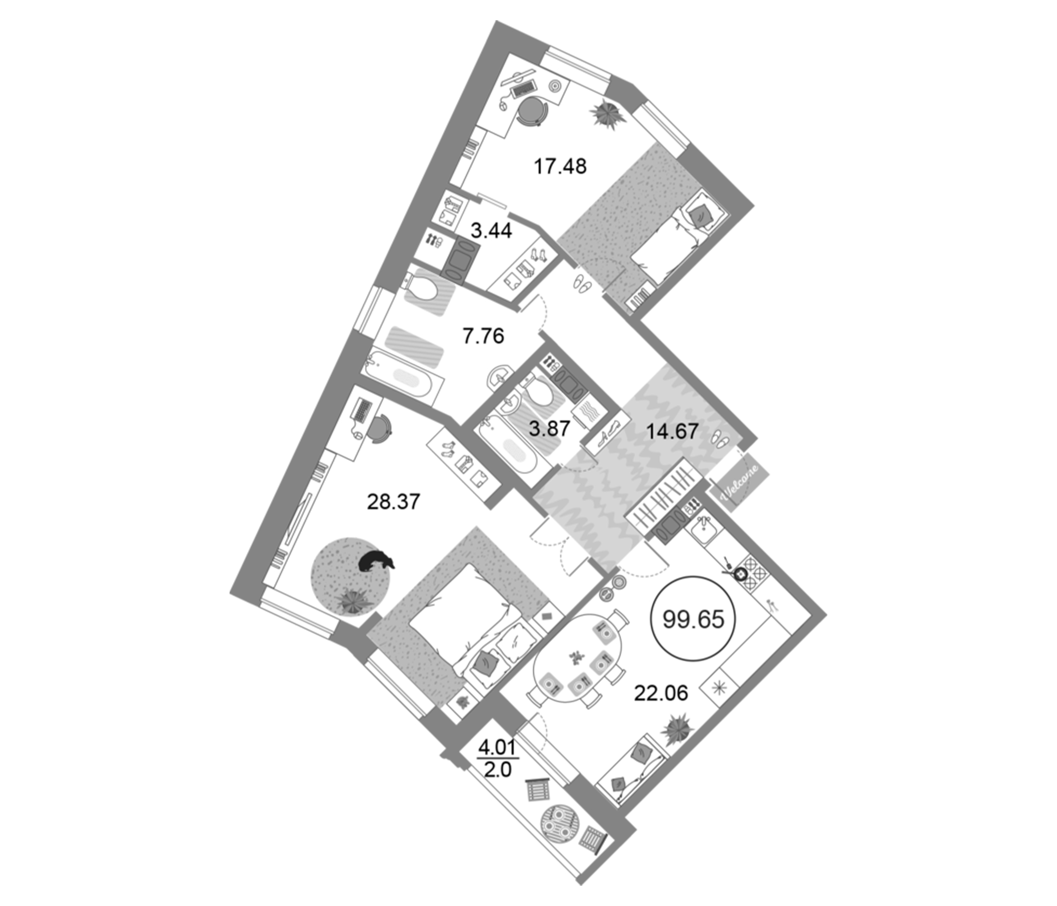 Планировка — Modum, 2-комн., 98 м²