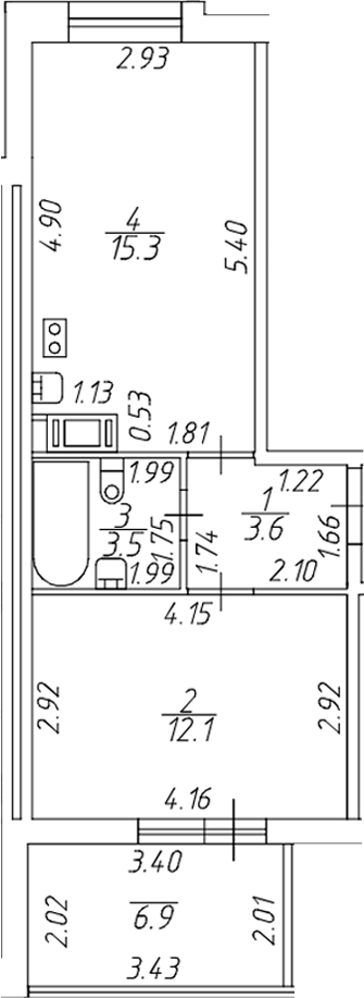 Планировка — Аквилон Stories, 2-комн., 35 м²
