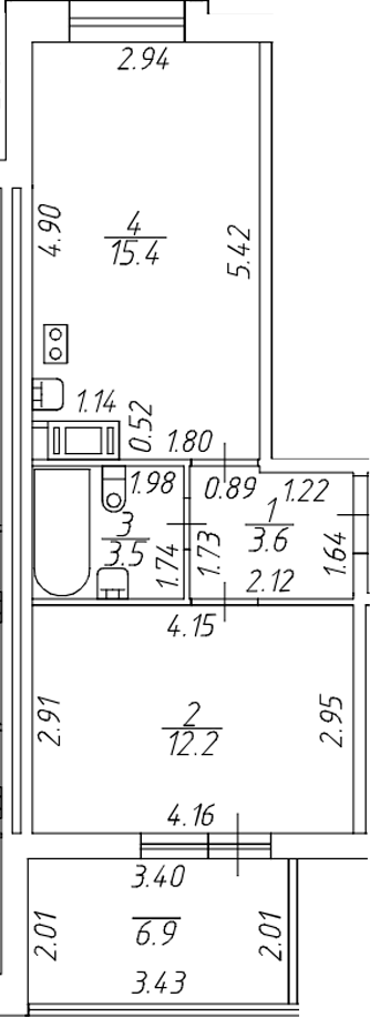 Планировка — Аквилон Stories, 2-комн., 35 м²