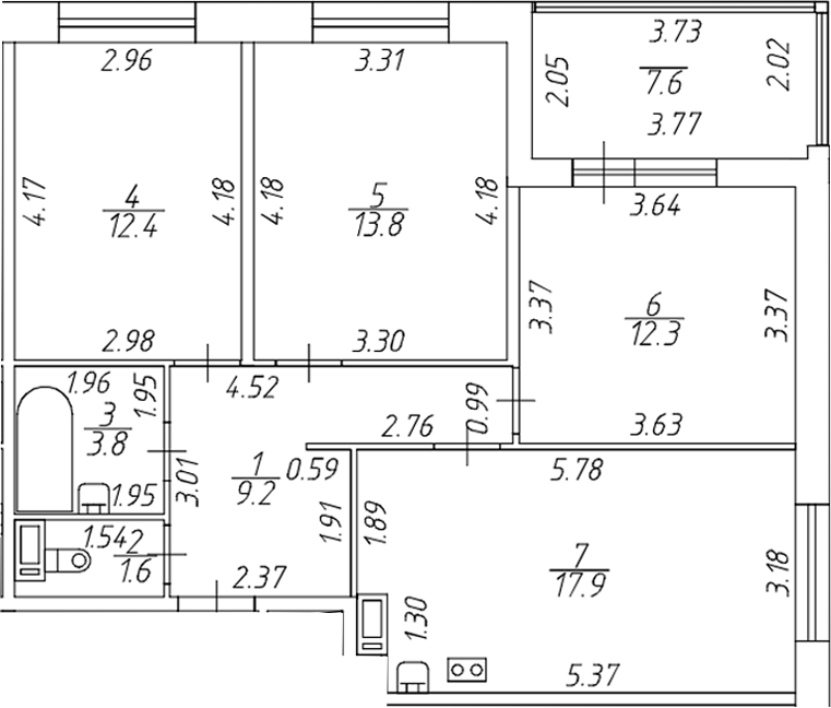 Планировка — Аквилон Stories, 4-комн., 71 м²
