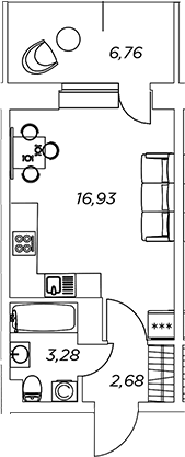 Планировка — Аквилон Stories, Студия, 23 м²