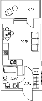 Планировка — Аквилон Stories, Студия, 23 м²