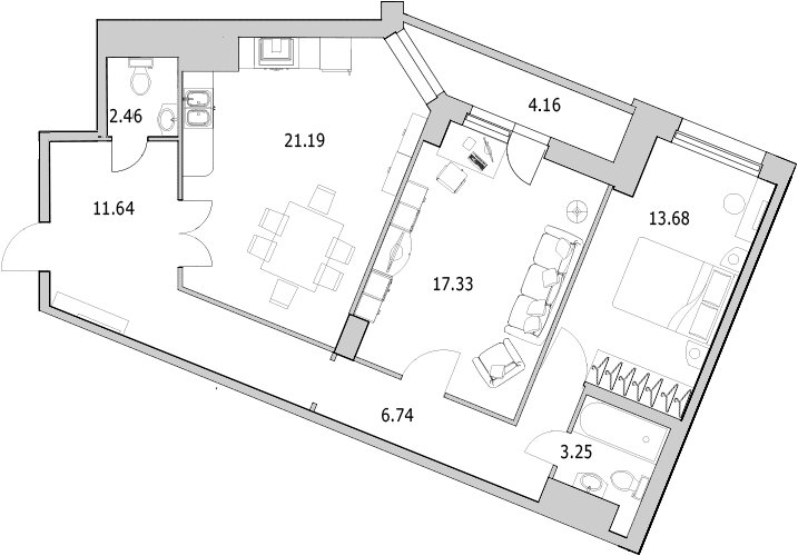 Планировка — Байрон, 3-комн., 79 м²