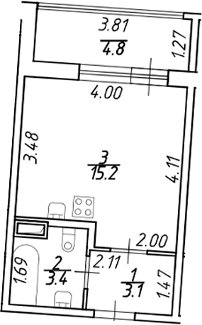 Планировка — Аквилон ZALIVE, Студия, 22 м²