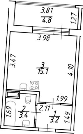 Планировка — Аквилон ZALIVE, Студия, 22 м²