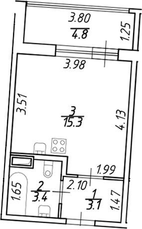 Планировка — Аквилон ZALIVE, Студия, 22 м²