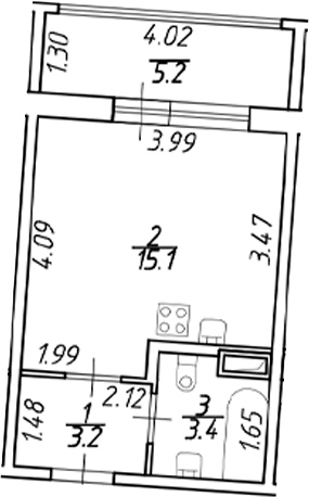 Планировка — Аквилон ZALIVE, Студия, 22 м²
