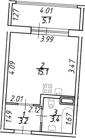 Планировка — Аквилон ZALIVE, Студия, 22 м²